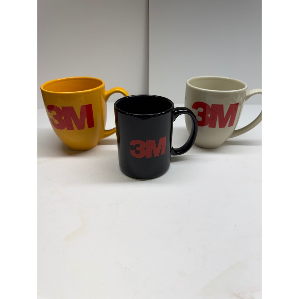 3M Logo Coffee Mugs Set of 3 Decatur AL 50th Anniversary Yellow Black Cream